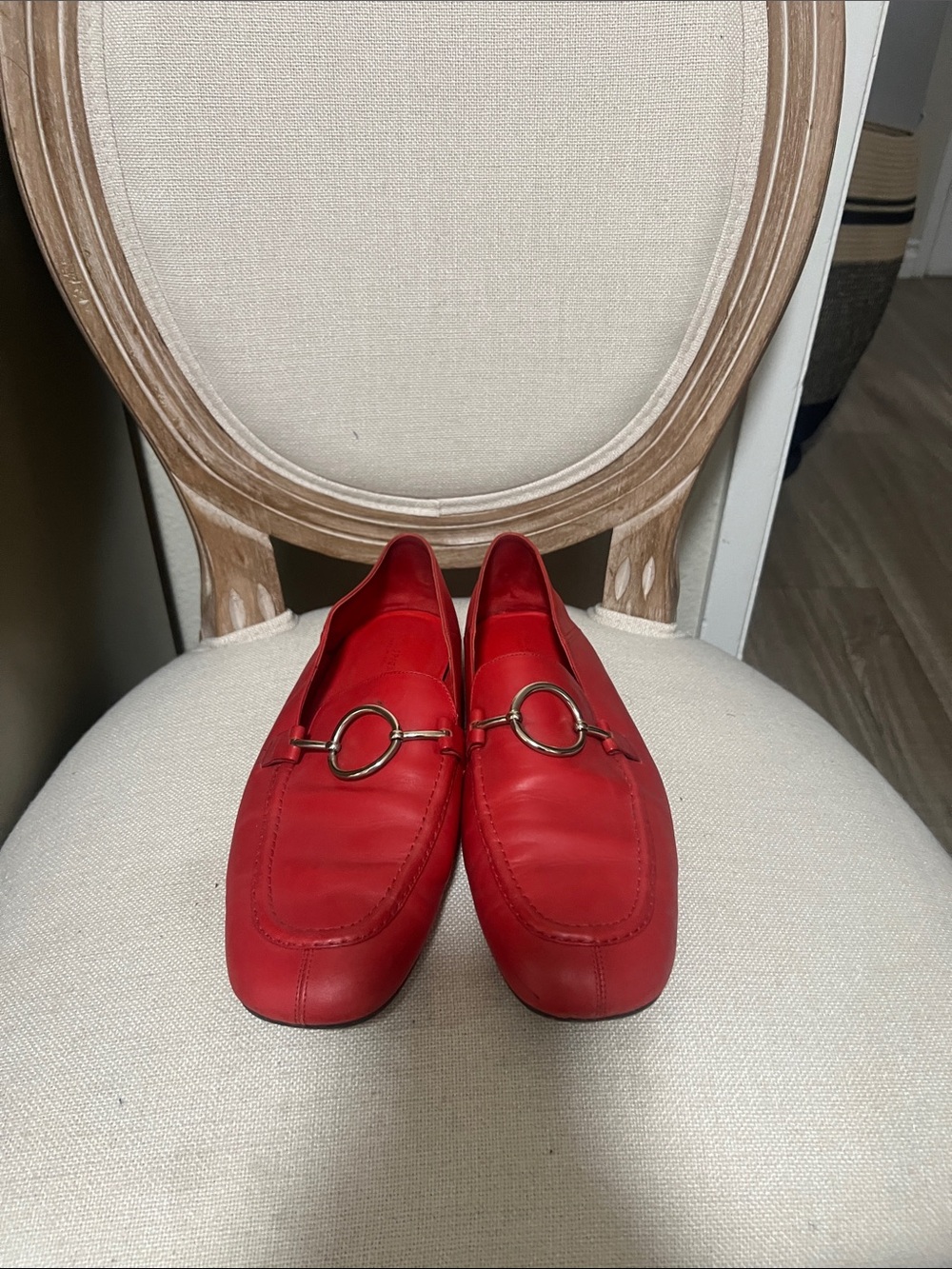 Via Spiga Red Leather Loafers with Metal Bit
